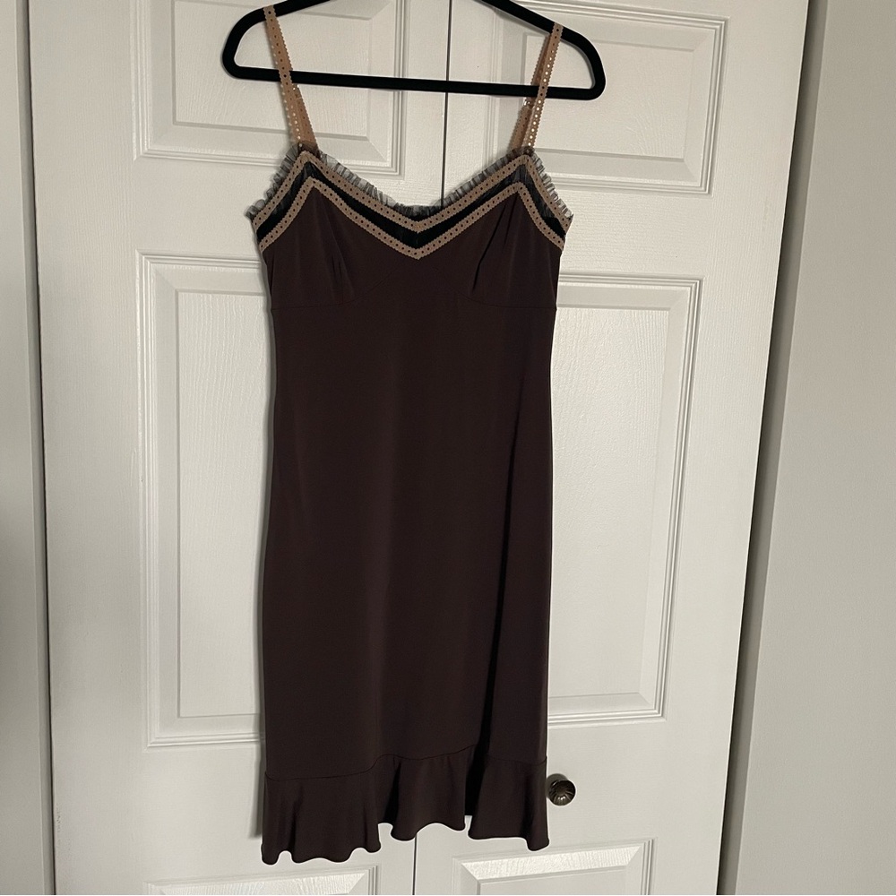 BCBGMaxAzria Brown Mini Dress with Lace Accents